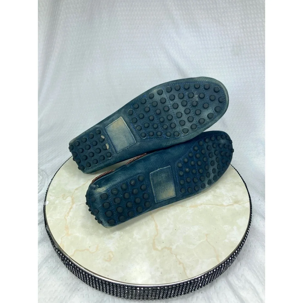 Mercanti Fiorentini Perforated Leather Driving Loafers Mens Navy  Preppy Shoe